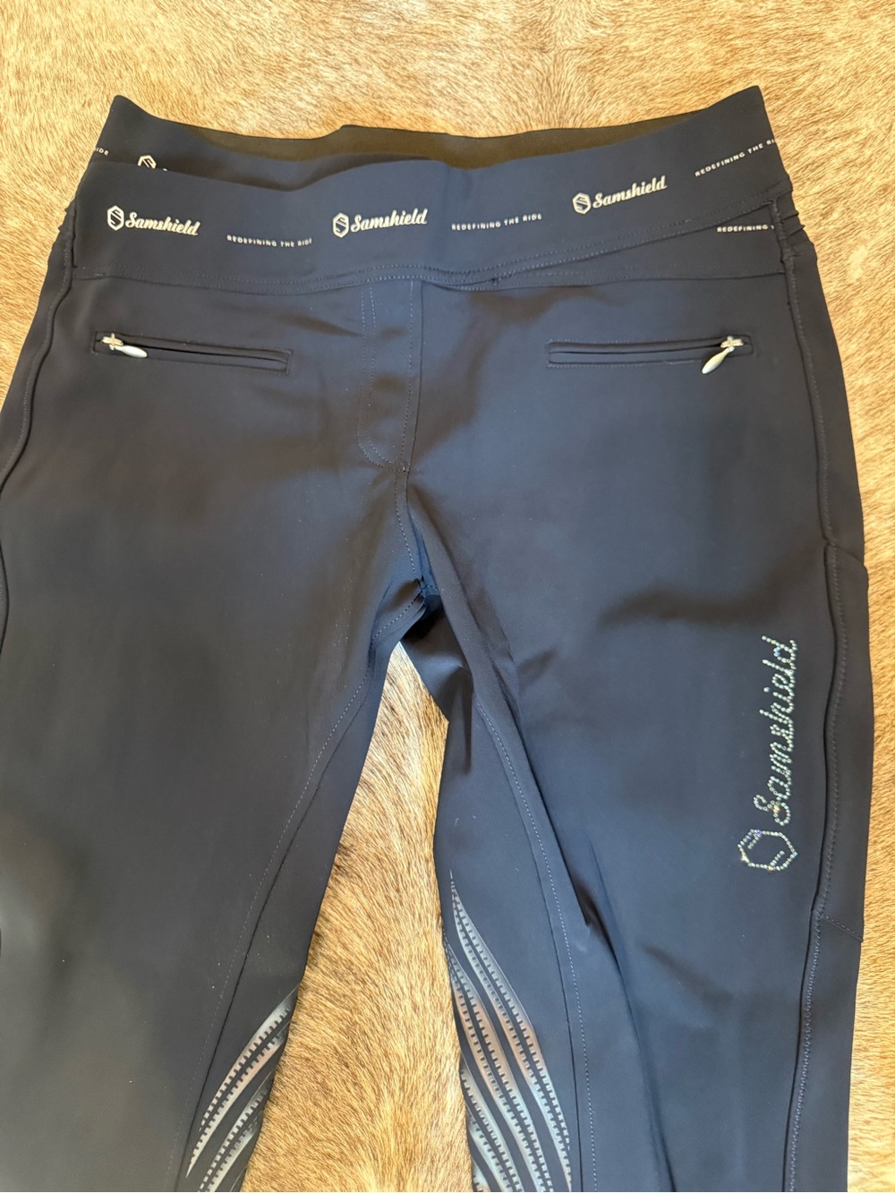 Samshield Women's Dark Navy Performance Riding Tights. Pull on style.